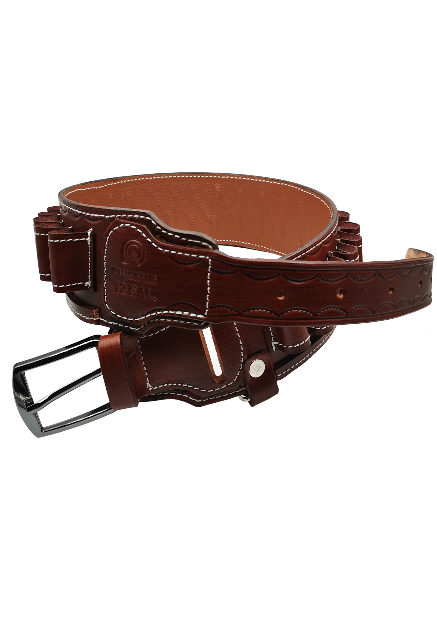 12CAL Av Fişekleri İçin Gerçek Deri Dikişli Koyu Kahve Avcı Bel Fişekliği