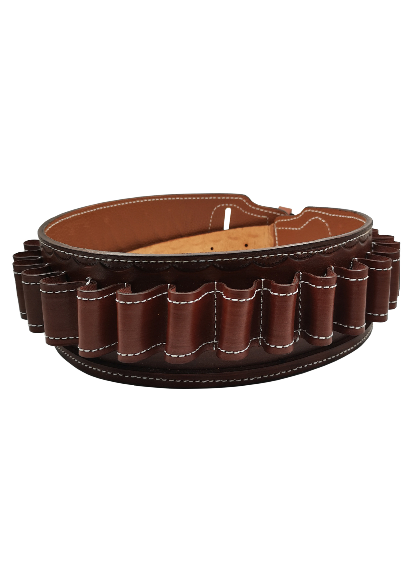 12CAL Av Fişekleri İçin Gerçek Deri Dikişli Koyu Kahve Avcı Bel Fişekliği