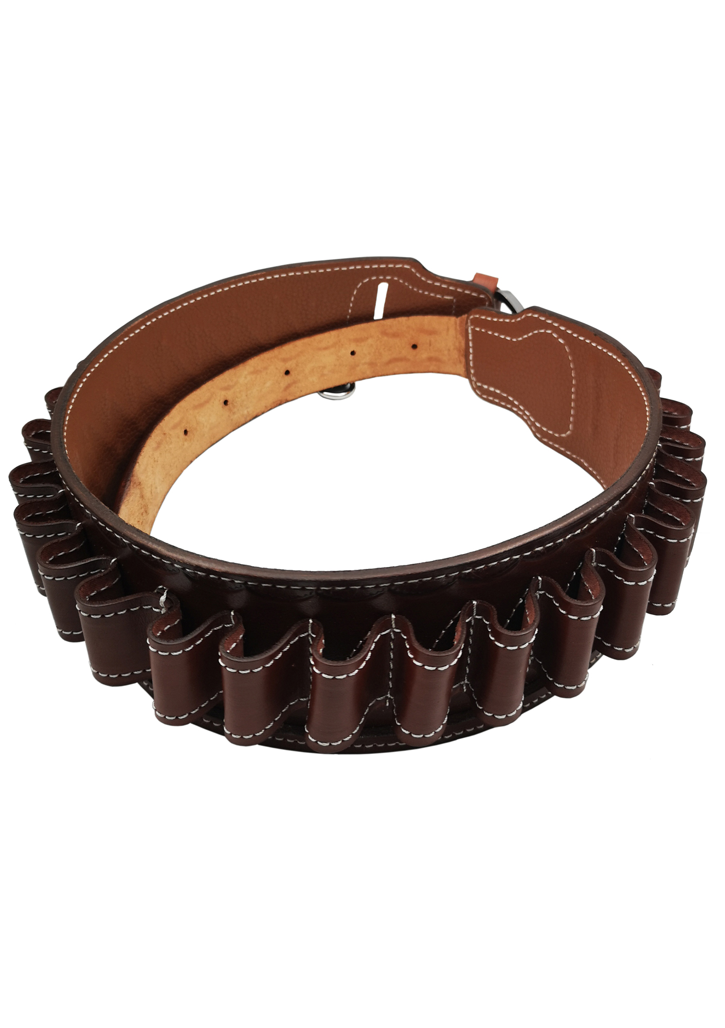 12CAL Av Fişekleri İçin Gerçek Deri Dikişli Koyu Kahve Avcı Bel Fişekliği