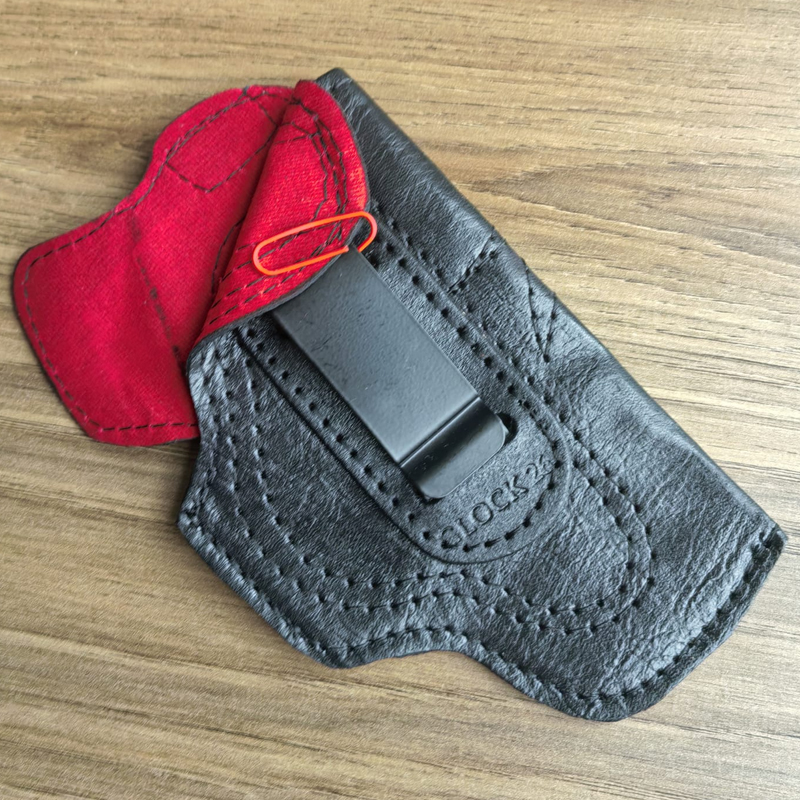 Glock 26 İçin Uyumlu İçi Kırmızı Çorap Tipi Deri Taşıma Kılıfı