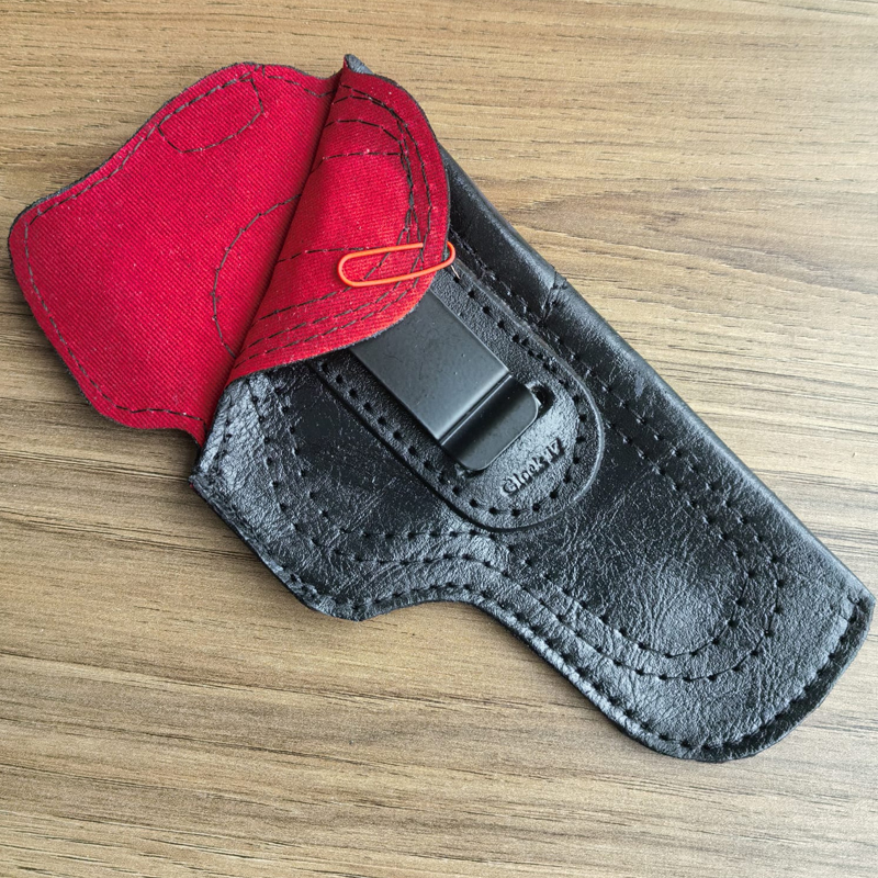 Glock 17 İçin Uyumlu İçi Kırmızı Çorap Tipi Deri Taşıma Kılıfı