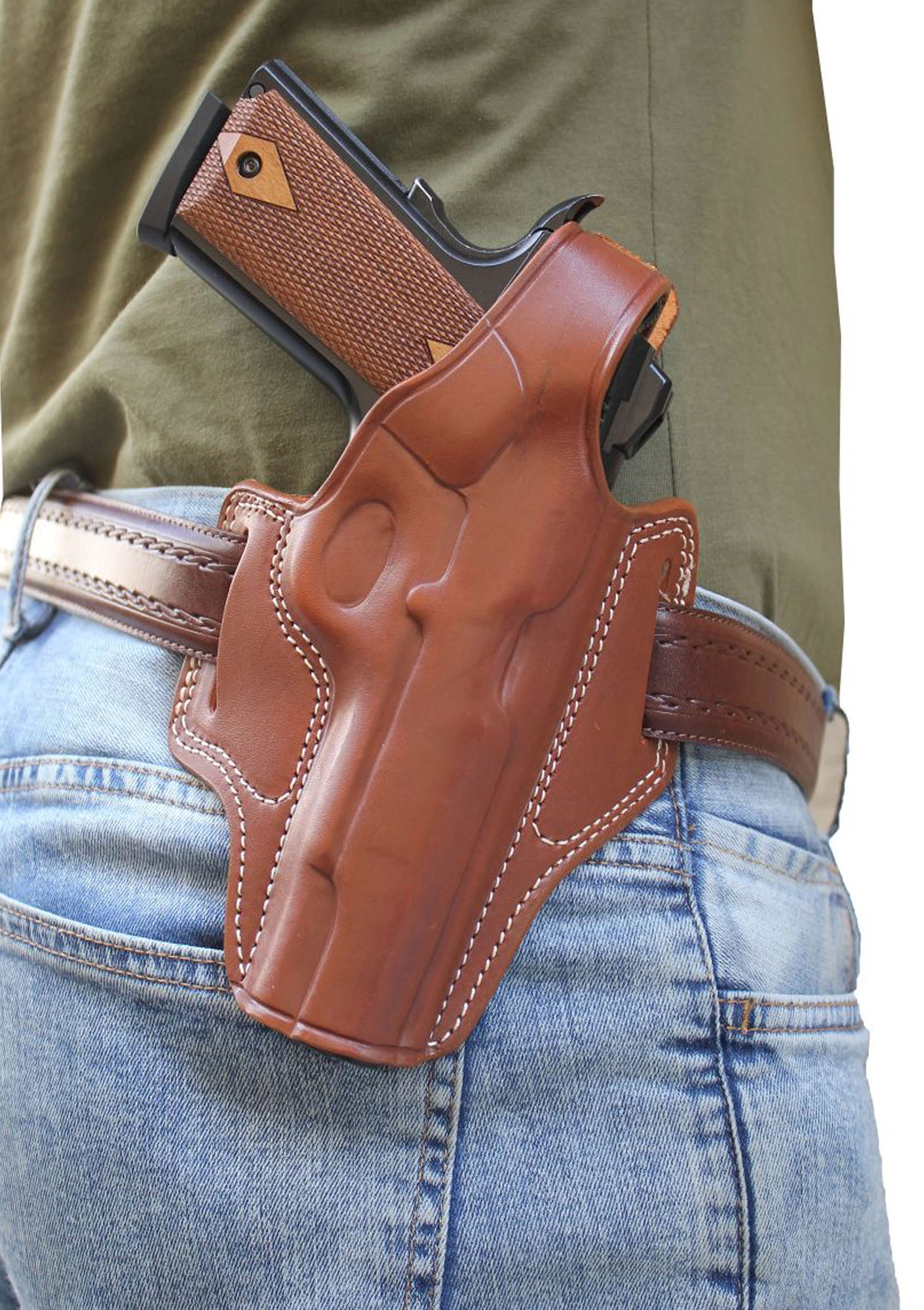 Canik Mete MC9 İçin Uygun Atkılı Tam Kelebek Deri Silah Kılıfı Kahve