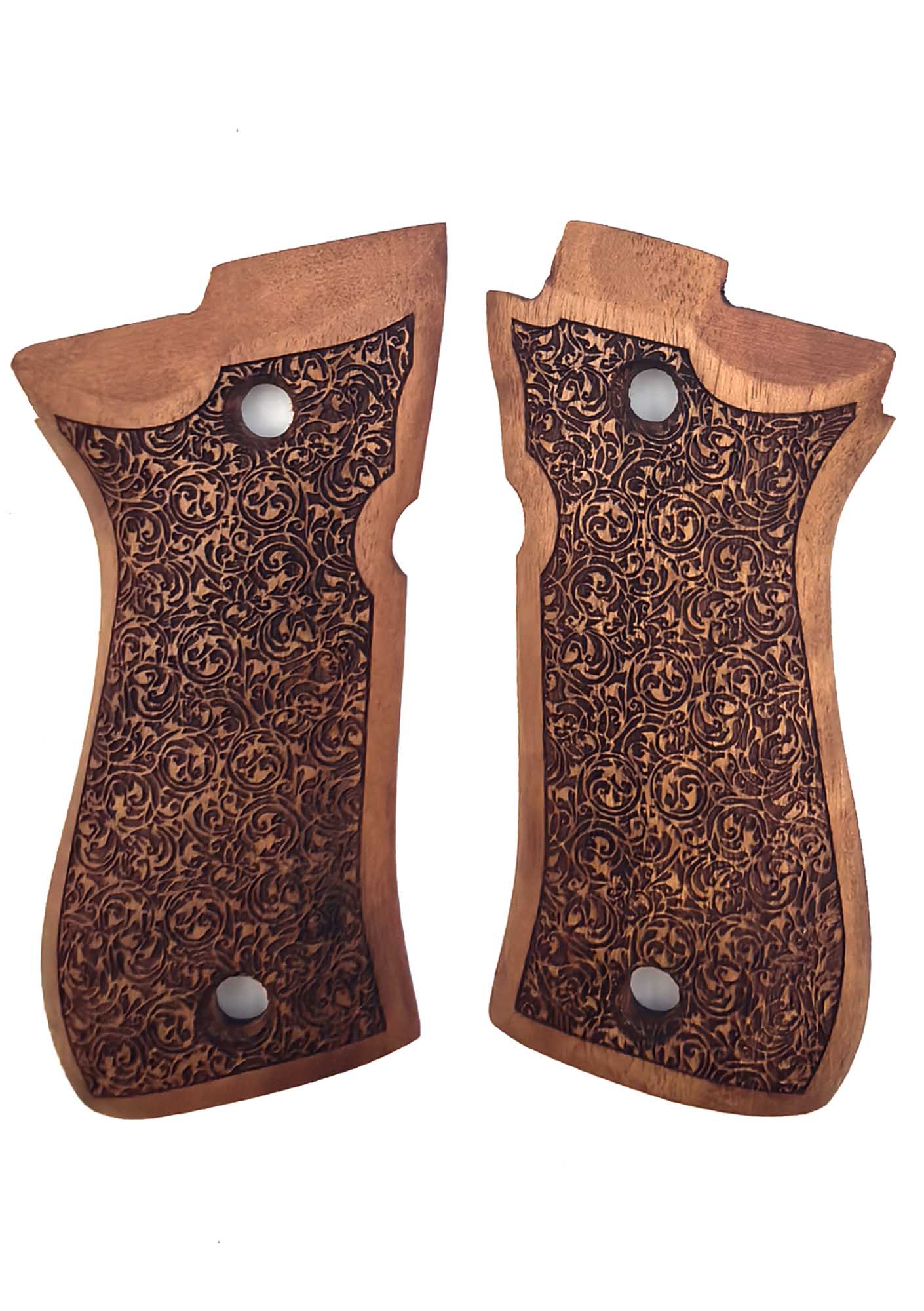 Beretta F81 Uyumlu Muadil Ahşap Kabze Takımı Çiçek Desenli Model 007