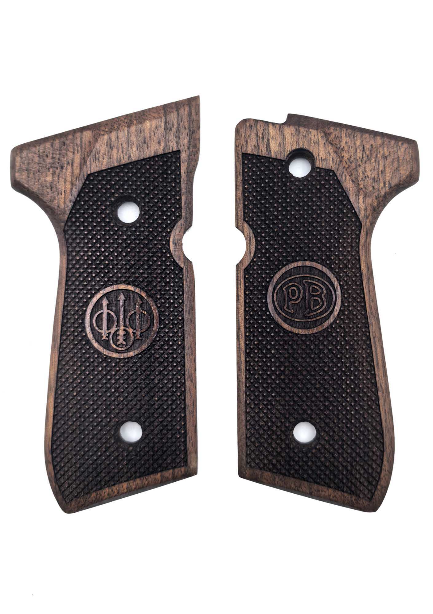 Beretta F92 Uyumlu Muadil Ahşap Kabze Takımı Piramit Logo Desenli Model 012