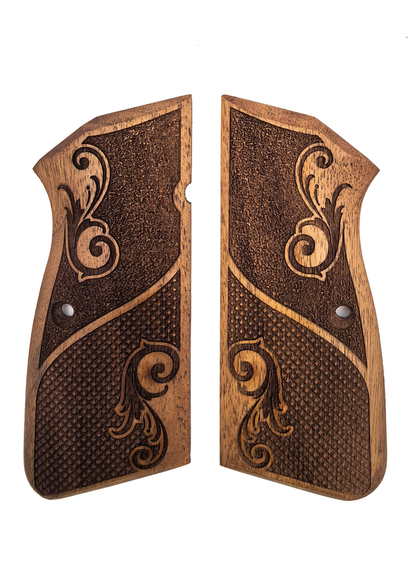 Browning HP Uyumlu Muadil Ahşap Kabze Takımı Parçalı Floral Desenli Model 046