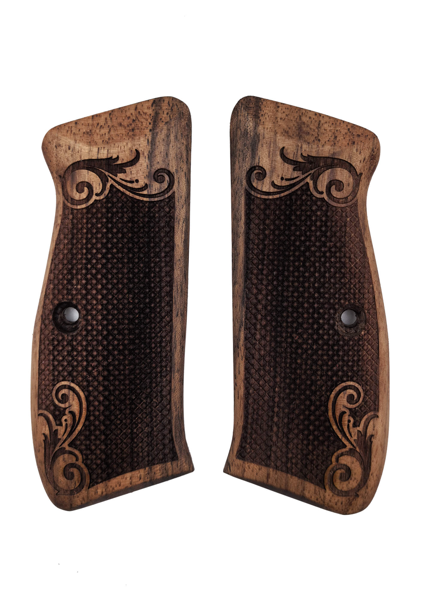CZ 75 Uyumlu Muadil Ahşap Kabze Takımı Lazer Floral Desenli Model 060