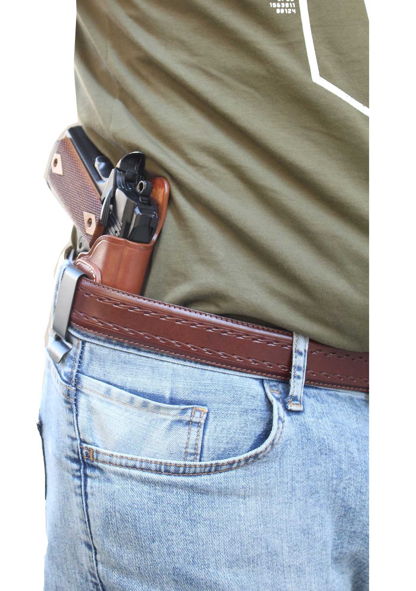 Glock 19 İçin Uygun Gizli Kemer İçi Deri Silah Kılıfı Kahve