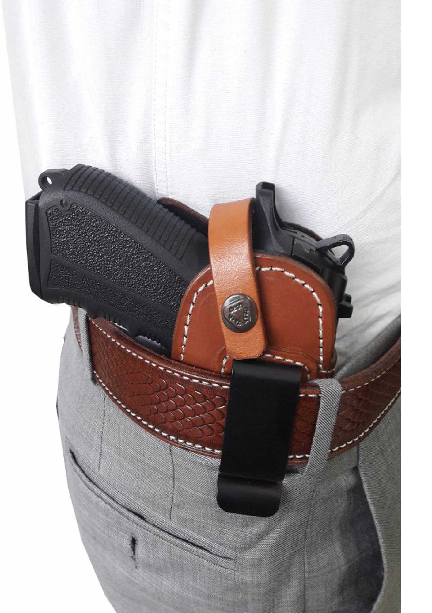 Glock 19 İçin Uygun Kapalı Namlu Kemer İçi Deri Silah Kılıfı Siyah