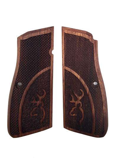Browning HP Uyumlu Muadil Ahşap Kabze Takımı Logo Prizma Desenli Model 019