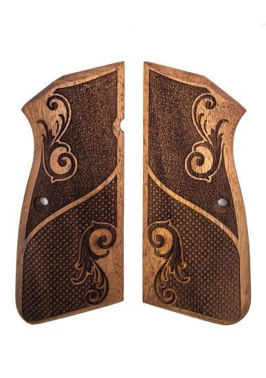 Browning HP Uyumlu Muadil Ahşap Kabze Takımı Parçalı Floral Desenli Model 046
