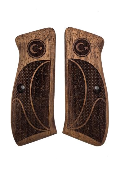 CZ 75 Uyumlu Muadil Ahşap Kabze Takımı Bayrak Lazer Desenli Model 058