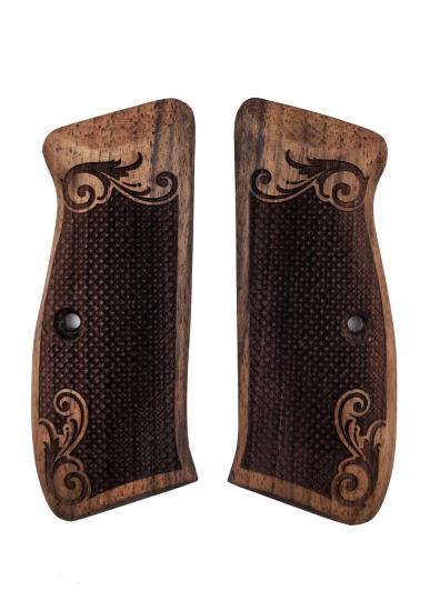 CZ 75 Uyumlu Muadil Ahşap Kabze Takımı Lazer Floral Desenli Model 060